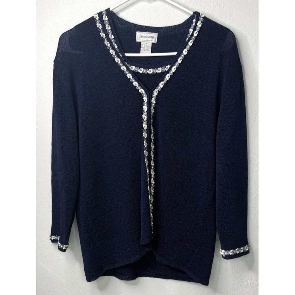Vintage Jacobson's 2PC Sweater Set M Navy Sequin Cardigan Tank Top -3465